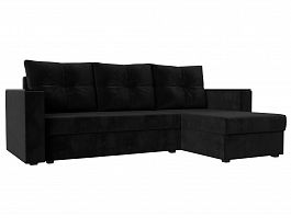 Угловой диван Атланта Лайт Б/С правый (полностью велюр черный) - Фото предпросмотра
