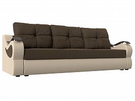 Прямой диван Меркурий еврокнижка (основа рогожка коричневая, компаньон экокожа бежевая) - Фото предпросмотра