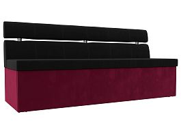 Кухонный прямой диван Классик (основа микровельвет черный, компаньон микровельвет бордовый) - Фото предпросмотра