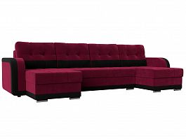 П-образный диван Марсель (основа микровельвет бордовый, компаньон микровельвет черный) - Фото предпросмотра