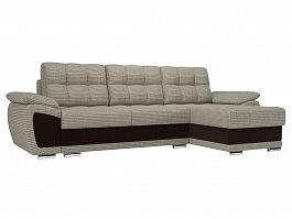 Угловой диван Нэстор правый (основа рогожка Корфу 02, вставка микровельвет коричневый) - Фото предпросмотра