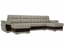 П-образный диван Нэстор (основа рогожка Корфу 02, компаньон микровельвет коричневый) - Фото предпросмотра