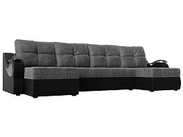 П-образный диван Меркурий (основа рогожка серая, компаньон экокожа черная) - Фото предпросмотра