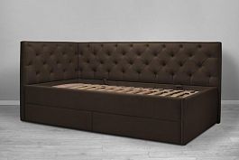 Кровать «Порше», каретная стяжка с доп. спальным местом, коричневая - Фото предпросмотра