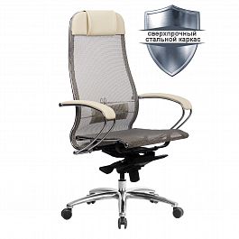 Кресло офисное МЕТТА "SAMURAI" S-1.04, сверхпрочная ткань-сетка, бежевое - Фото предпросмотра