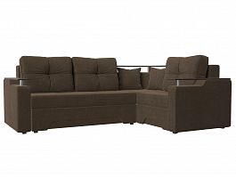 Угловой диван Комфорт правый (полностью рогожка коричневая) - Фото предпросмотра