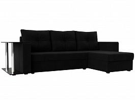 Угловой диван Атланта Лайт правый (полностью микровельвет черный) - Фото предпросмотра