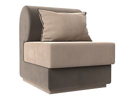 Кресло Кипр (основа велюр бежевый, компаньон велюр коричневый, подушка велюр бежевый, кант коричневый) - Фото предпросмотра