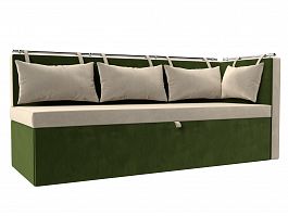 Кухонный диван Метро с углом правый (основа микровельвет бежевый, компаньон микровельвет зеленый) - Фото предпросмотра