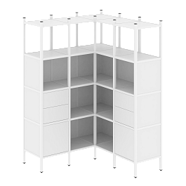 Loft Угловой внутренний стеллаж наборный VR.L-33 Белый бриллиант/Белый металл 1278*1278*1869 - Фото предпросмотра