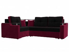Угловой диван Комфорт угол левый (основа микровельвет черный, компаньон микровельвет бордовый) - Фото предпросмотра