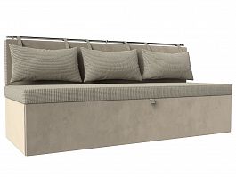 Кухонный прямой диван Метро (основа рогожка корфу 02, компаньон микровельвет коичневый) - Фото предпросмотра