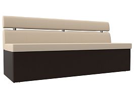 Кухонный прямой диван Классик (основа экокожа бежевая, компаньон экокожа коричневая) - Фото предпросмотра