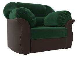 Кресло Карнелла (основа велюр зеленый, компаньон экокожа коричневая) - Фото предпросмотра