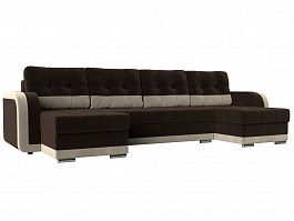 П-образный диван Марсель (основа микровельвет коричневый, компаньон микровельвет бежевый) - Фото предпросмотра