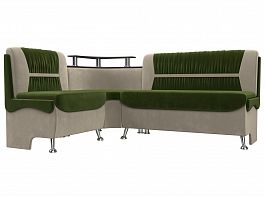 Кухонный угловой диван Сидней левый (основа микровельвет зеленый, компаньон микровельвет бежевый) - Фото предпросмотра