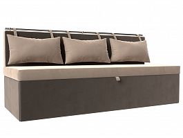 Кухонный прямой диван Метро (основа велюр бежевый, компаньон велюр коричневый) - Фото предпросмотра