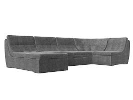 П-образный модульный диван Холидей (полностью рогожка серая) - Фото предпросмотра