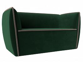 Прямой диван Бергамо 2-х местный (полностью велюр зеленый, кант велюр коричневый) - Фото предпросмотра