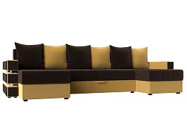 П-образный диван Венеция (основа микровельвет коричневый, компаньон микровельвет желтый) - Фото предпросмотра