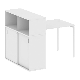 Metal System Quattro Стол письменный с шкафом-купе на П-образном м/к 40БП.РС-СШК-3.1 Т Белый/Белый металл 1410*1120*1098 - Фото предпросмотра