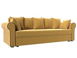 Прямой диван Рейн (полностью микровельвет желтый, кант микровельвет коричневый) - Фото предпросмотра