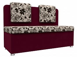Кухонный прямой диван Маккон 2-х местный (основа Рогожка Цветы, компаньон микровельвет бордовый) - Фото предпросмотра