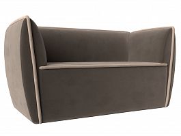 Прямой диван Бергамо 2-х местный (полностью велюр коричневый, кант велюр бежевый) - Фото предпросмотра