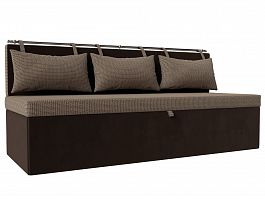 Кухонный прямой диван Метро (основа рогожка корфу 03, компаньон микровельвет коричневый) - Фото предпросмотра