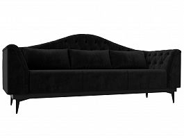 Прямой диван Флорида (полностью велюр черный) - Фото предпросмотра