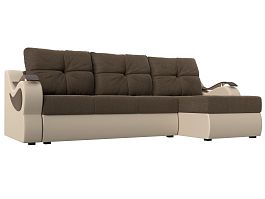 Угловой диван Меркурий правый (основа рогожка коричневая, компаньон экокожа бежевая) - Фото предпросмотра