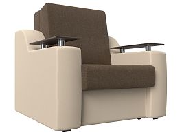 Кресло-кровать Сенатор 80 (основа рогожка коричневая, компаньон экокожа бежевая) - Фото предпросмотра