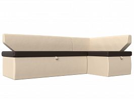 Кухонный угловой диван Омура правый (основа экокожа коричневая, компаньон экокожа бежевая) - Фото предпросмотра