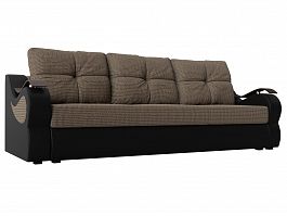 Прямой диван Меркурий еврокнижка (основа рогожка Корфу 03, компаньон экокожа черная) - Фото предпросмотра