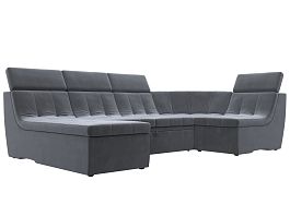 П-образный модульный диван Холидей Люкс (полностью велюр серый) - Фото предпросмотра