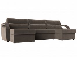 П-образный диван Форсайт (полностью велюр коричневый) - Фото предпросмотра