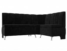 Кухонный угловой диван Кантри правый (полностью велюр черный) - Фото предпросмотра