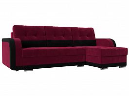 Угловой диван Марсель правый (основа микровельвет бордовый, компаньон микровельвет черный) - Фото предпросмотра