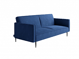 Este диван-кровать трехместный, прямой, с подлокотниками, бархат синий 29 - Фото предпросмотра