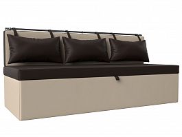Кухонный прямой диван Метро (основа экокожа коричневая, компаньон экокожа бежевая) - Фото предпросмотра