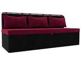 Кухонный прямой диван Метро (основа микровельвет бордовый, компаньон микровельвет черный) - Фото предпросмотра