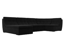 П-образный модульный диван Холидей (полностью микровельвет черный) - Фото предпросмотра