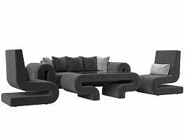 Волна набор 2 - диван, стол, 2 кресла (полностью велюр серый) - Фото предпросмотра