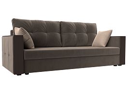 Прямой диван Валенсия Лайт (полностью велюр коричневый, подушки велюр КОР/беж) - Фото предпросмотра