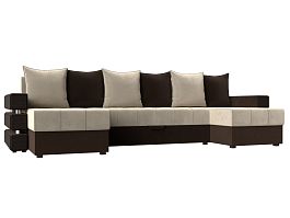П-образный диван Венеция (основа микровельвет бежевый, компаньон микровельвет коричневый) - Фото предпросмотра