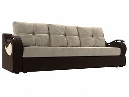 Прямой диван Меркурий еврокнижка (основа микровельвет бежевый, компаньон микровельвет коричневый) - Фото предпросмотра