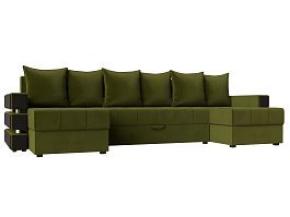 П-образный диван Венеция (полностью микровельвет зеленый) - Фото предпросмотра