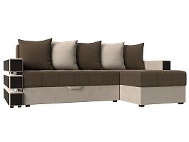 Угловой диван Венеция правый (основа рогожка коричневая, компаньон рогожка бежевая) - Фото предпросмотра
