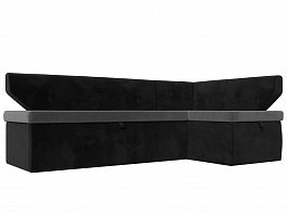 Кухонный угловой диван Омура правый (основа велюр серый, компаньон велюр черный) - Фото предпросмотра