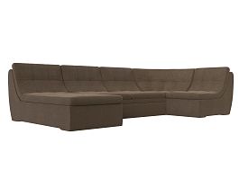П-образный модульный диван Холидей (полностью рогожка коричневая) - Фото предпросмотра